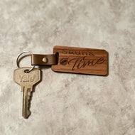 Sauna Time Leather and Wood Keychain