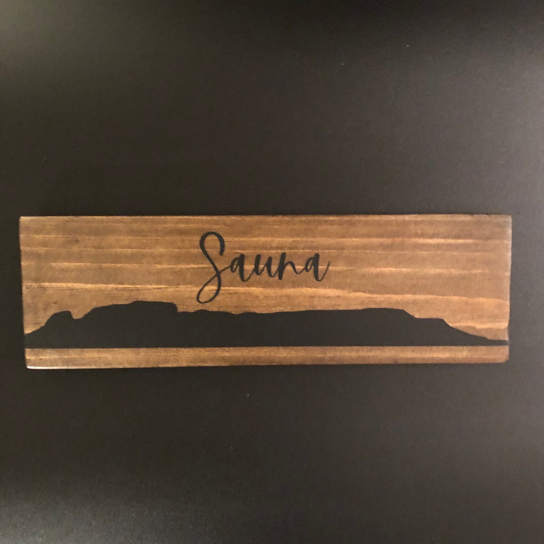 Sleeping Giant SAUNA Sign Dark Wood Colour